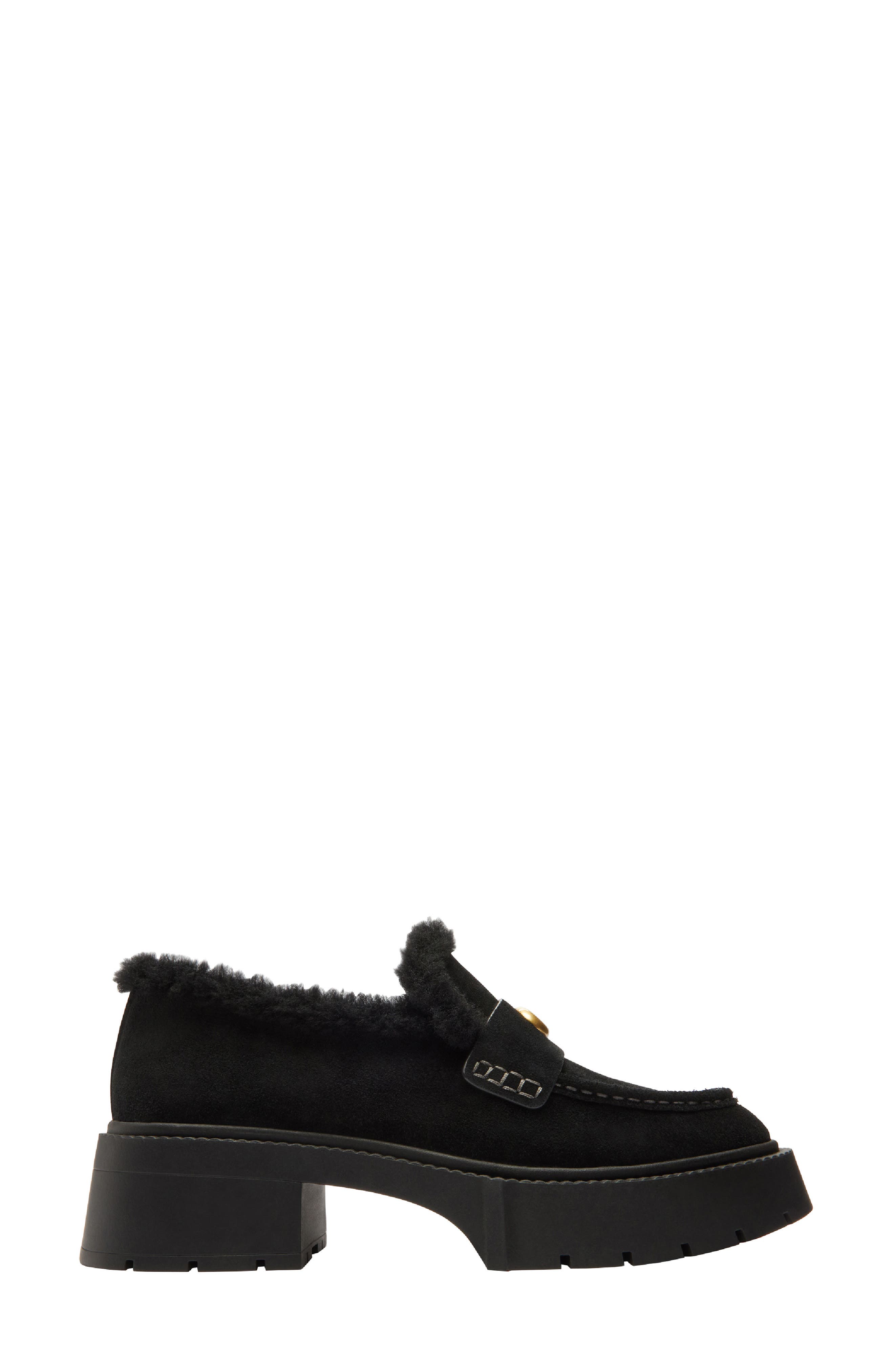 COACH Leah Genuine Shearling Trim Platform Loafer, Alternate, color, Black