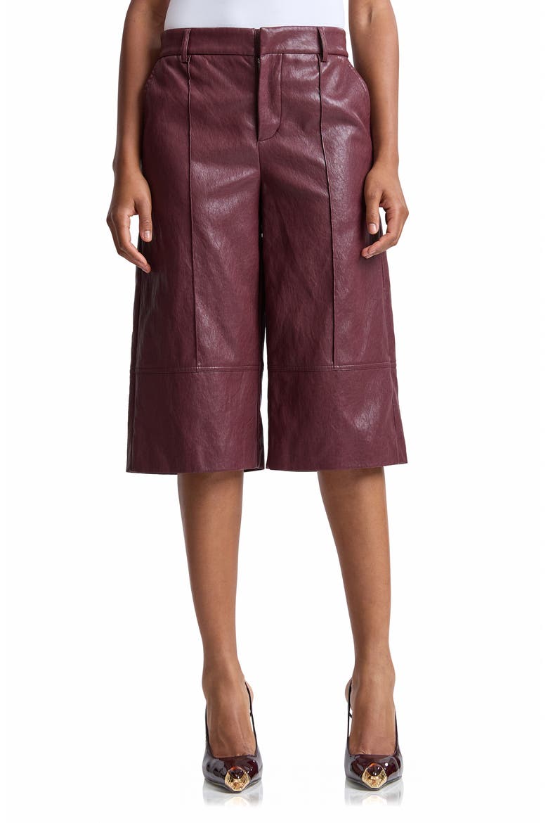 Pintuck Faux Leather Trouser Shorts, Main, color, WINE