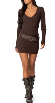 EDIKTED Rib Long Sleeve Sweater Minidress