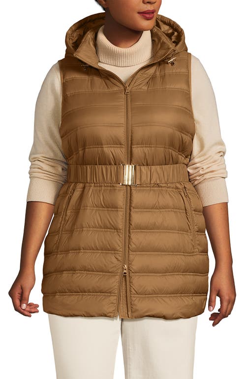 Lands' End Wanderweight Belted Packable Down Vest In Rich Caramel