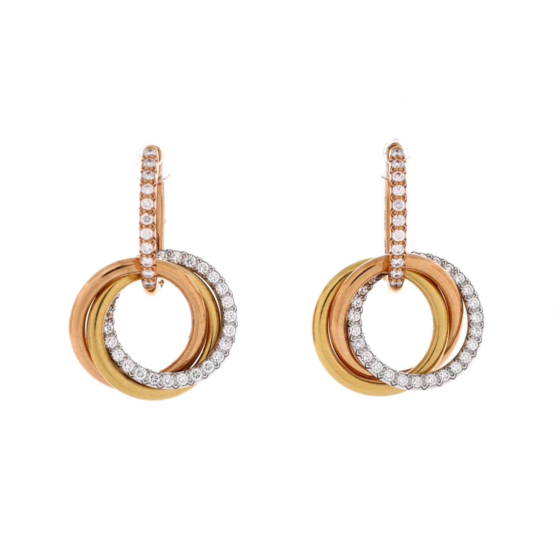 Trinity Hoop Dangle Earrings 18K Tricolor Gold with Diamonds, Main, color, Metallic Gold