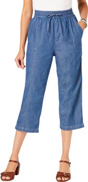 Roaman's Plus Size Chambray Wide Leg Capri Pant
