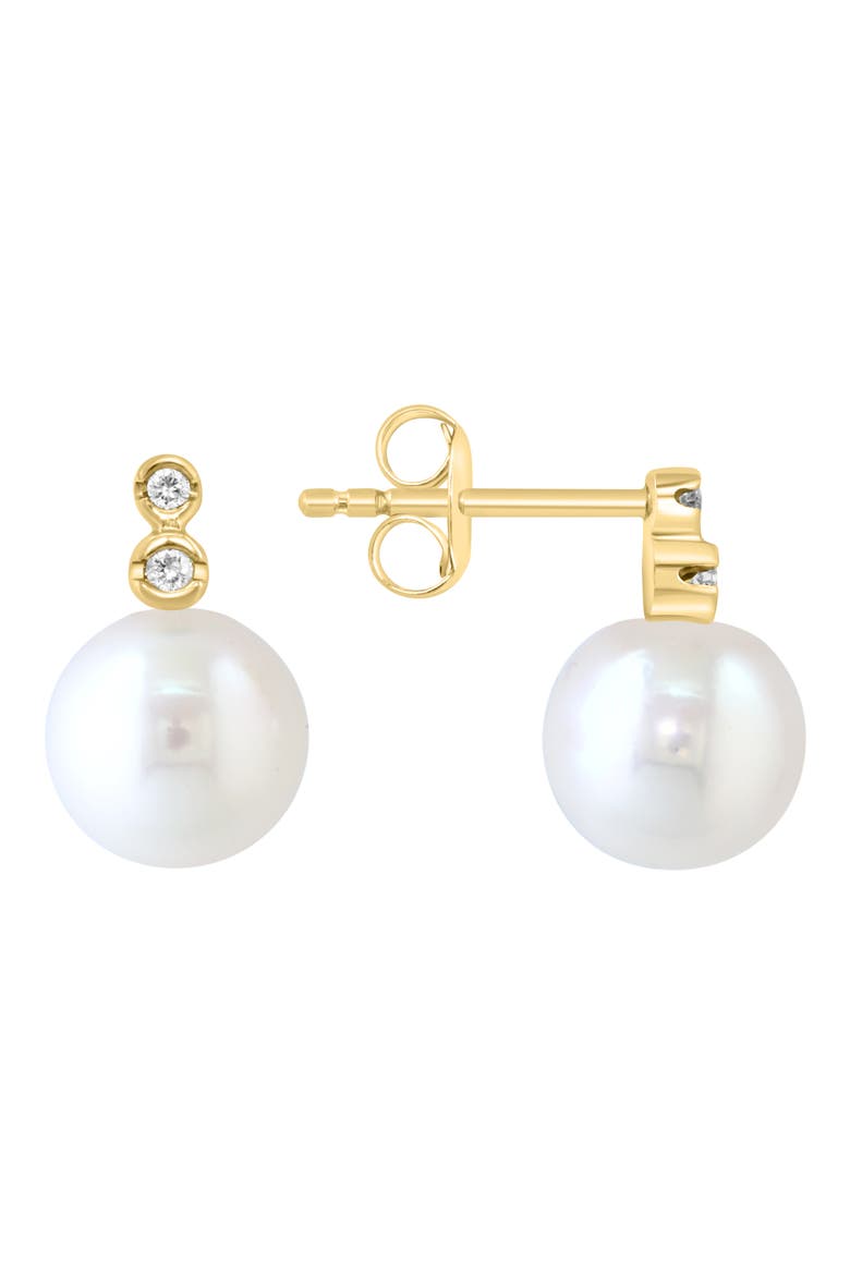 14K Yellow Gold Diamond & 8mm Freshwater Pearl Stud Earrings - 0.05ct., Main, color, WHITE