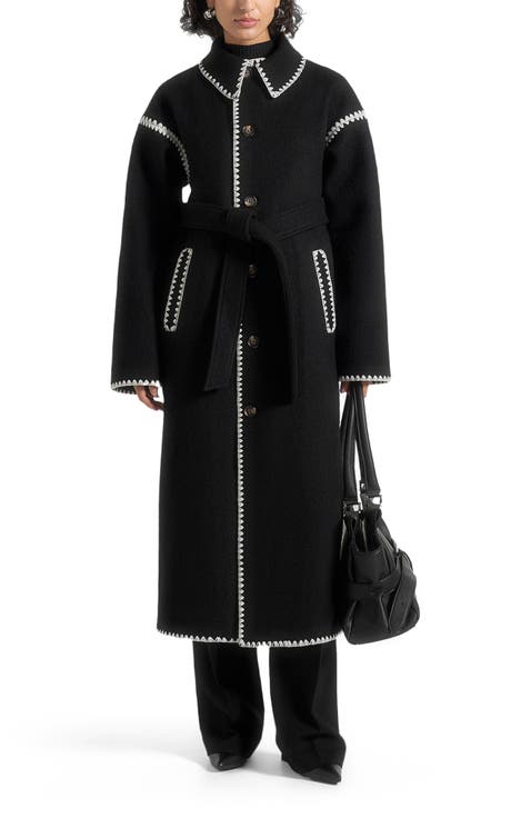 Elora Wool Blanket Stitch Belted Longline Coat