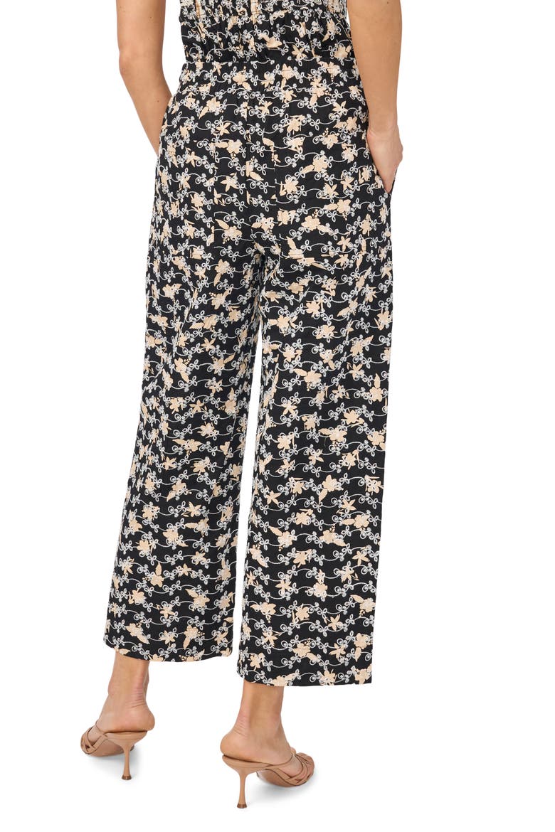 Embroidered Ankle Wide Leg Pull-On Pants, Alternate, color, RICH BLACK