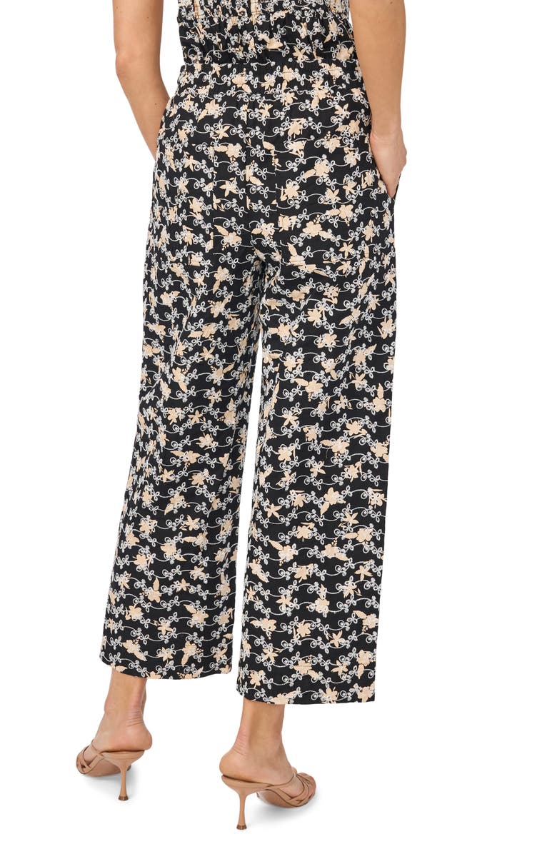 CeCe Embroidered Ankle Wide Leg Pull-On Pants, Alternate, color, Rich Black