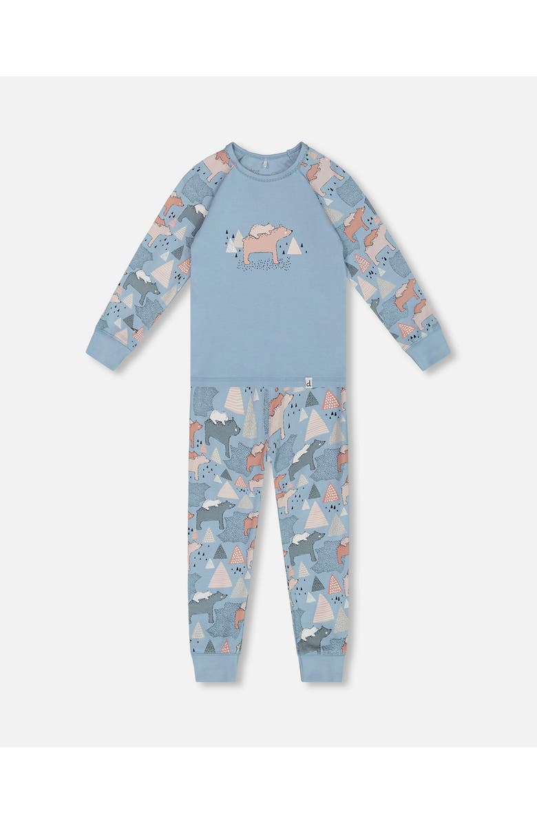 Deux par Deux Baby Girl's Organic Cotton Two Piece Pajama Set Air Blue Printed Mama Bears, Main, color,