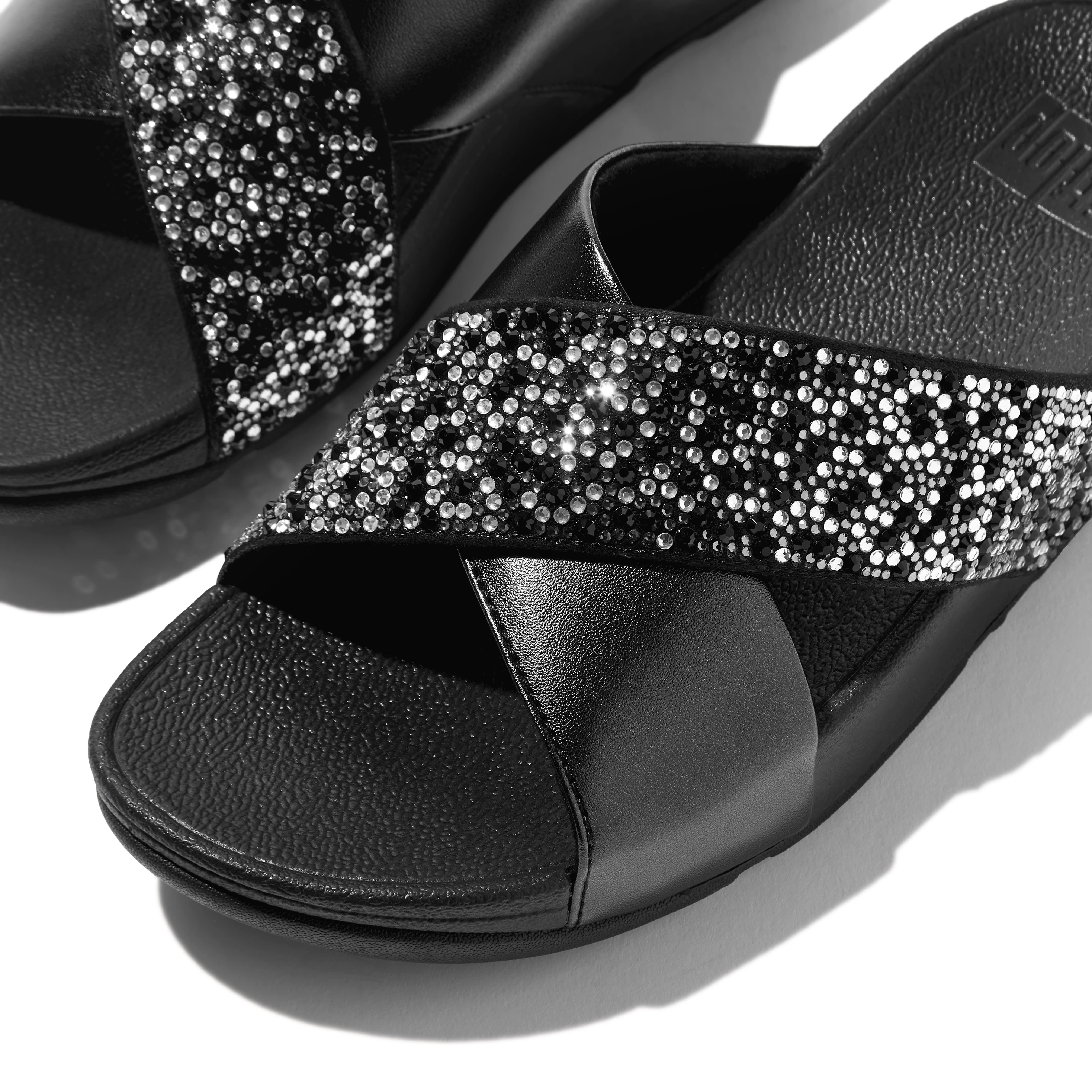 FitFlop Lulu Crystal-mix  metallic cross slides, Alternate, color, All Black