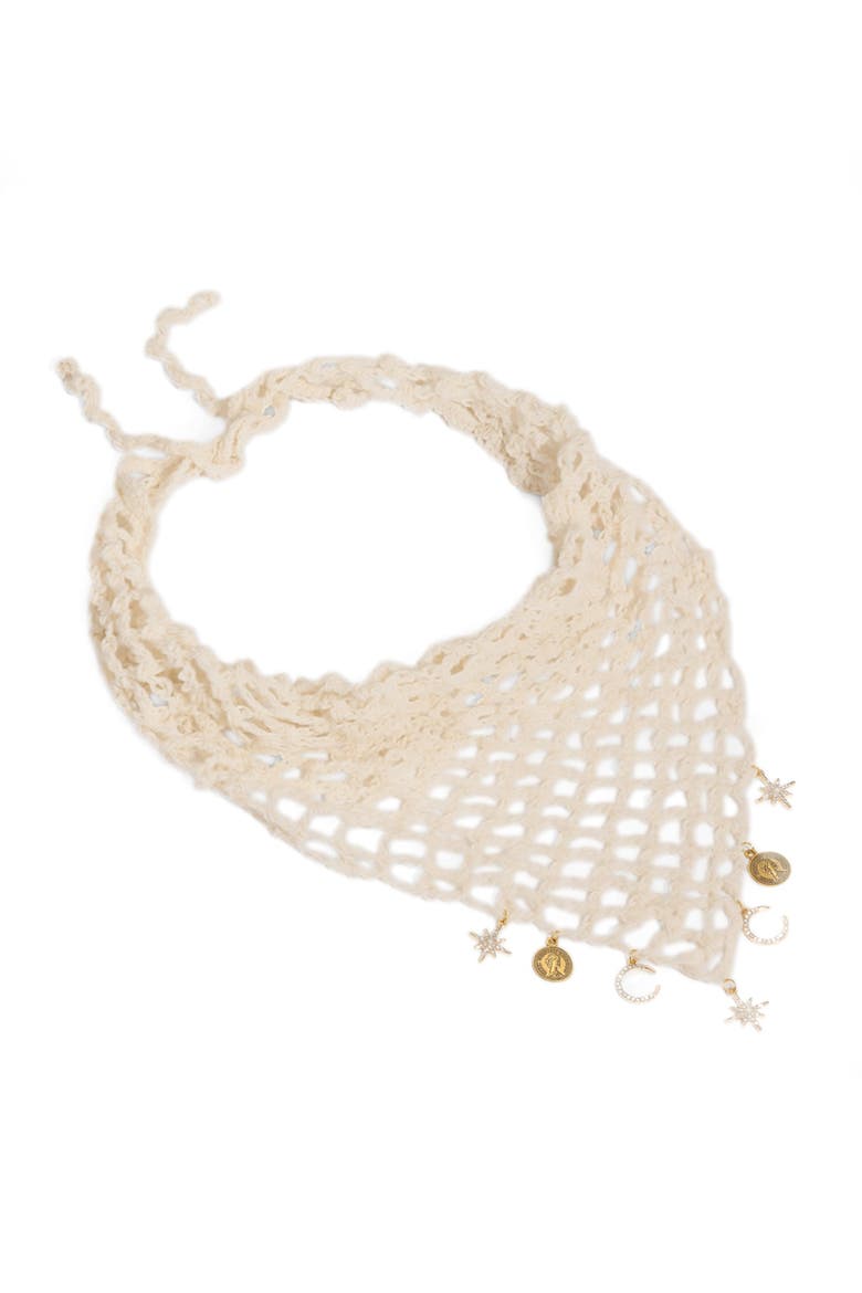 Bohemian Crochet Headscarf with Celestial Charms, Main, color, Ivory