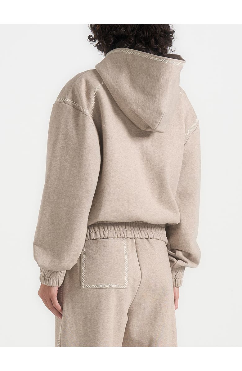 Manière De Voir Ollie Unisex Whipstitch Raglan Effect Zip Hoodie, Alternate, color, Taupe
