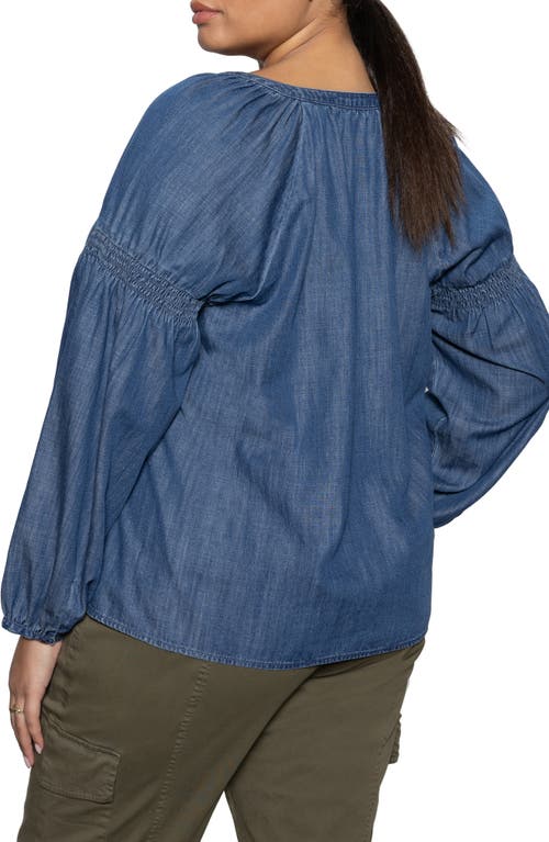 Sanctuary Sundays Best Smocked Sleeve Denim Top In Blue