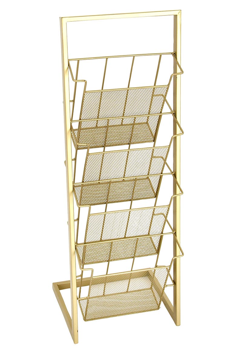 Tall Goldtone Metal 4-Slot Magazine Holder, Main, color, GOLD