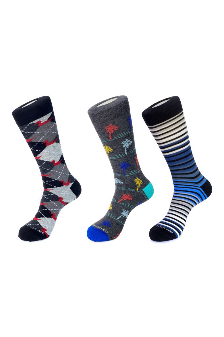 Assorted 3-Pack Crew Socks, Main, color, GREY BLACK