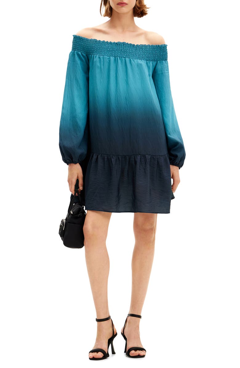 Desigual Isquia Off the Shoulder Cover-Up Dress, Main, color, Green