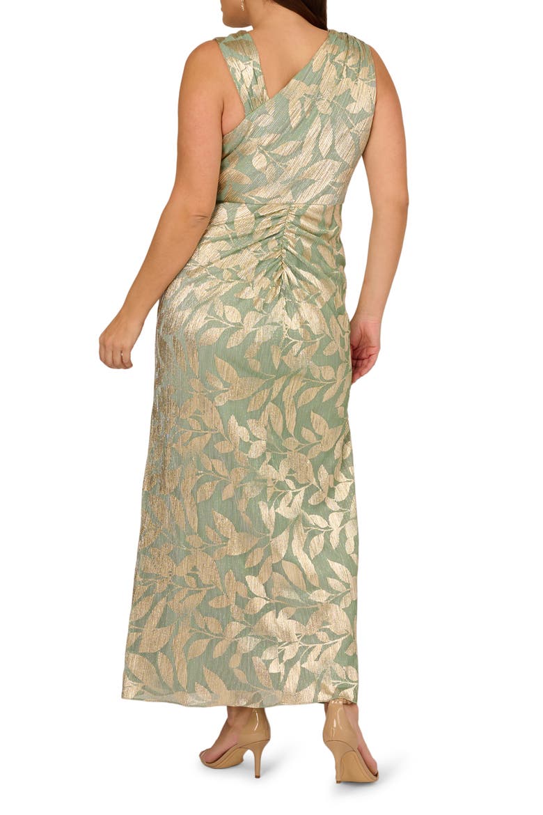Asymmetric Metallic Foil Leaf Gown, Alternate, color, SAGE/ GOLD