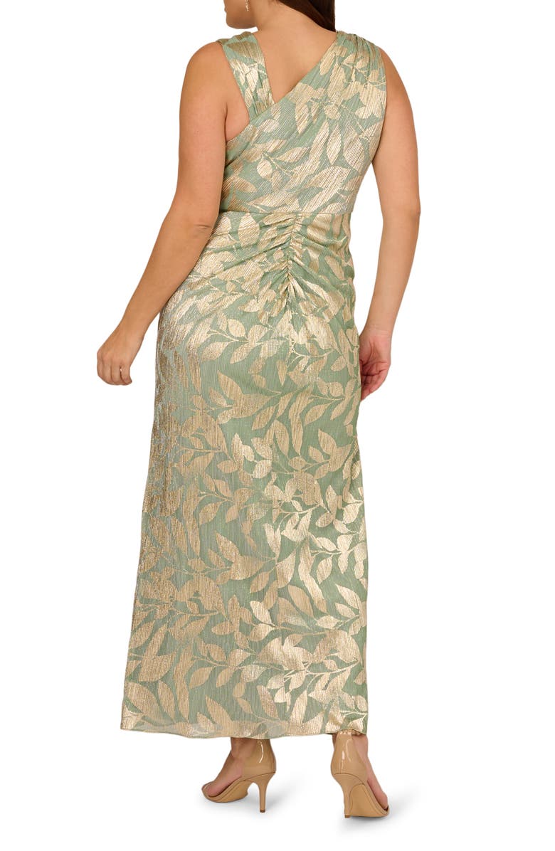 Adrianna Papell Asymmetric Metallic Foil Leaf Gown, Alternate, color, Sage/ Gold