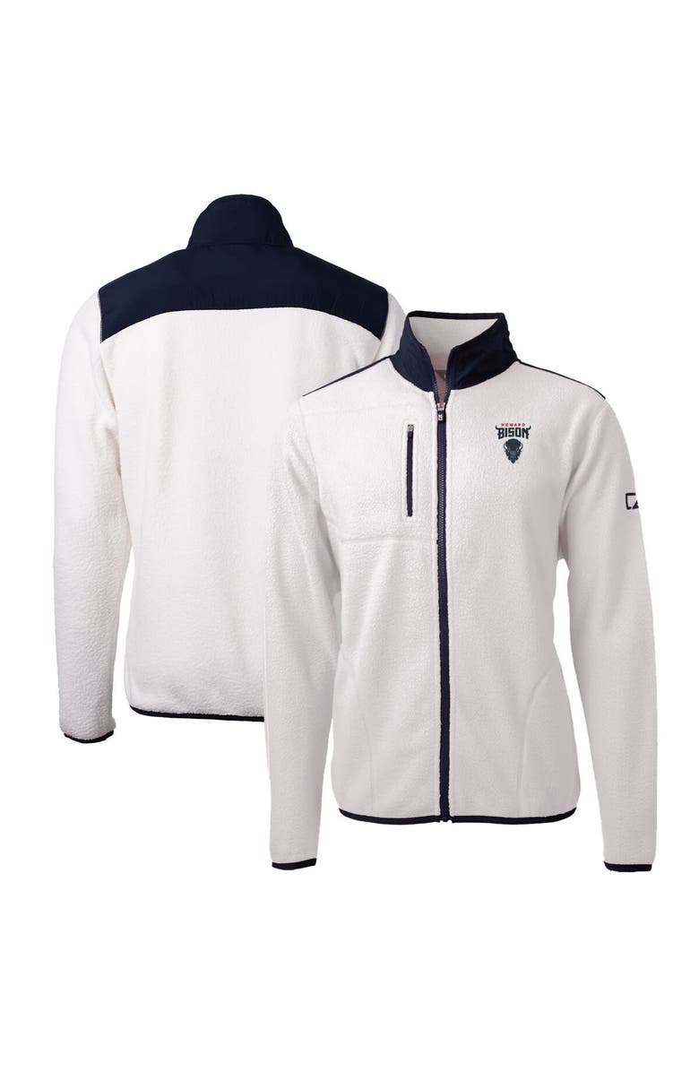 Cutter & Buck Men's Cutter & Buck White/Navy Howard Bison Big & Tall Cascade Eco Sherpa Fleece Full-Zip Jacket, Alternate, color,