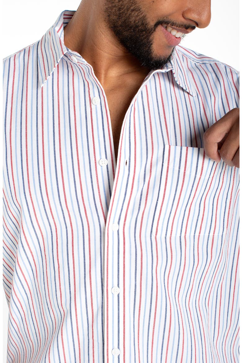 Short Sleeve Stretch Cotton Button-Up Shirt, Alternate, color, BLUE MULTI