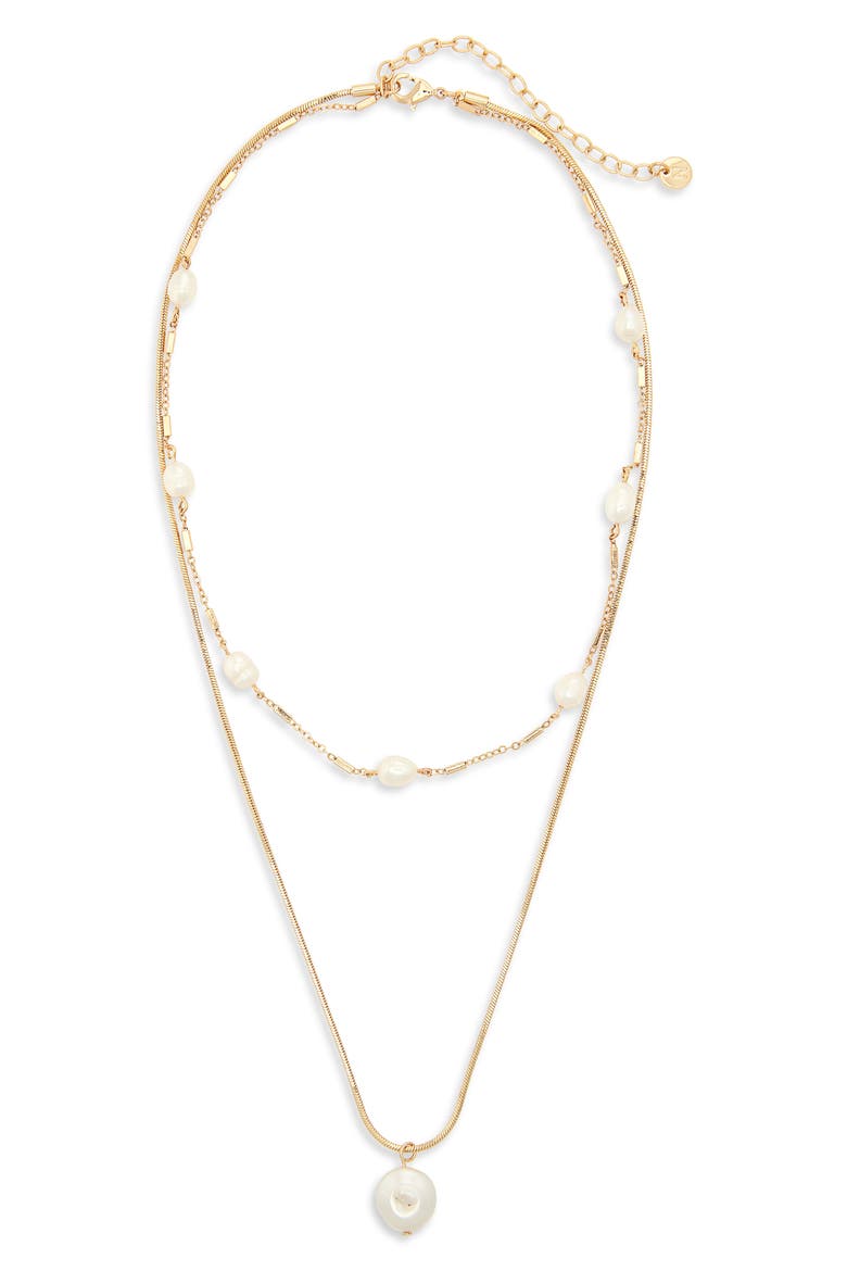 Freshwater Pearl Layered Pendant Necklace, Main, color, WHITE- GOLD