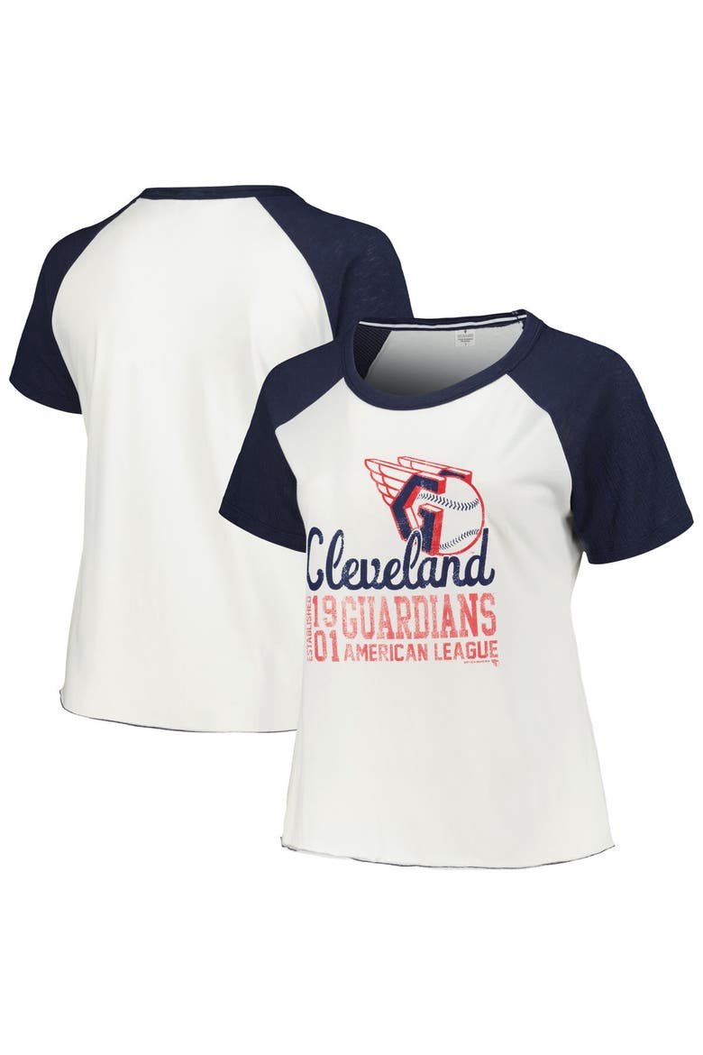 Women's Soft as a Grape White Cleveland Guardians Plus Size Baseball Raglan T-Shirt, Main, color, White