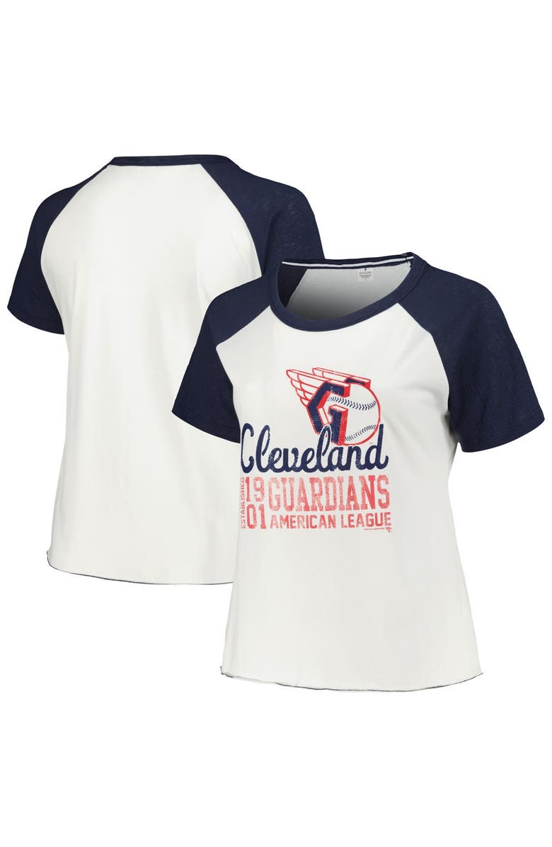 SOFT AS A GRAPE Women's Soft as a Grape White Cleveland Guardians Plus Size Baseball Raglan T-Shirt, Main, color,