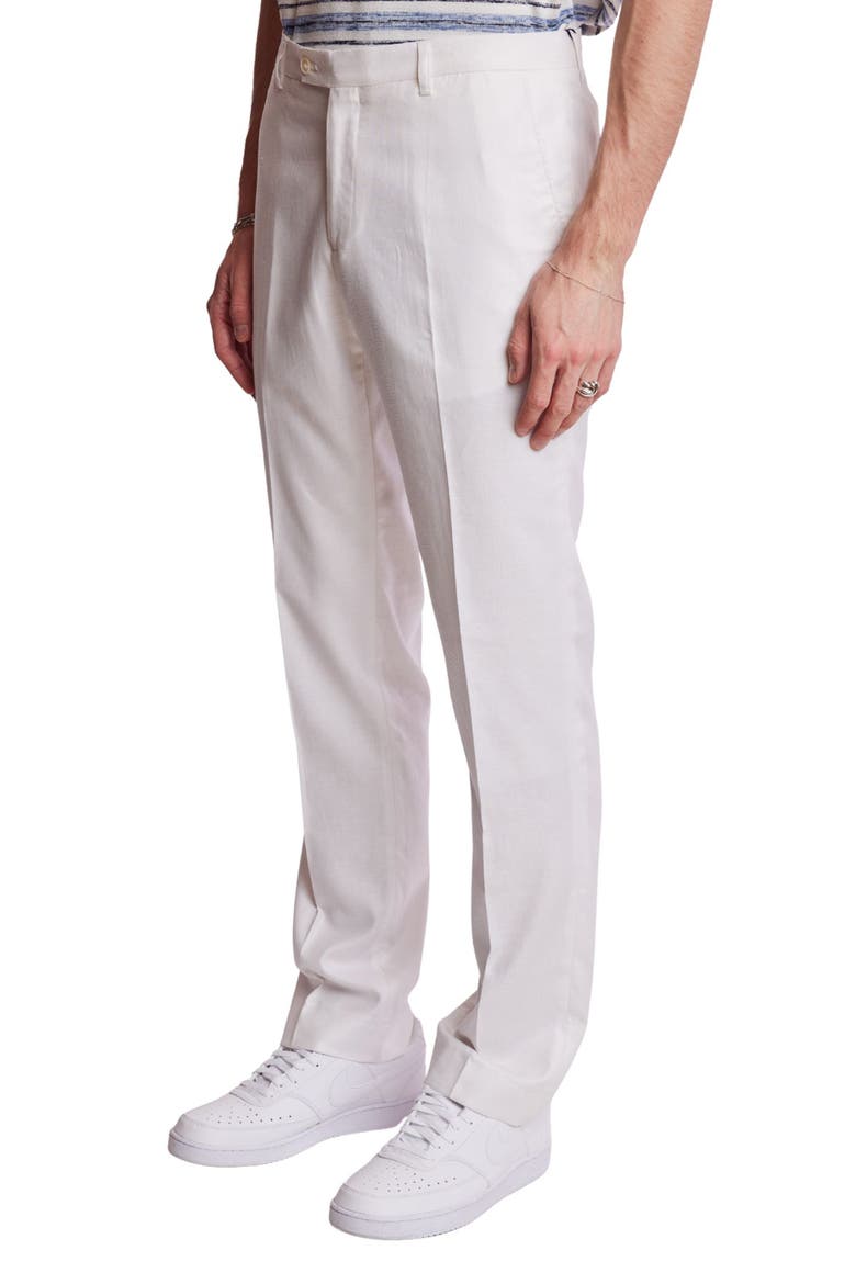 Downing Slim Flat Front Linen Blend Dress Pants, Alternate, color, WHITE LINEN