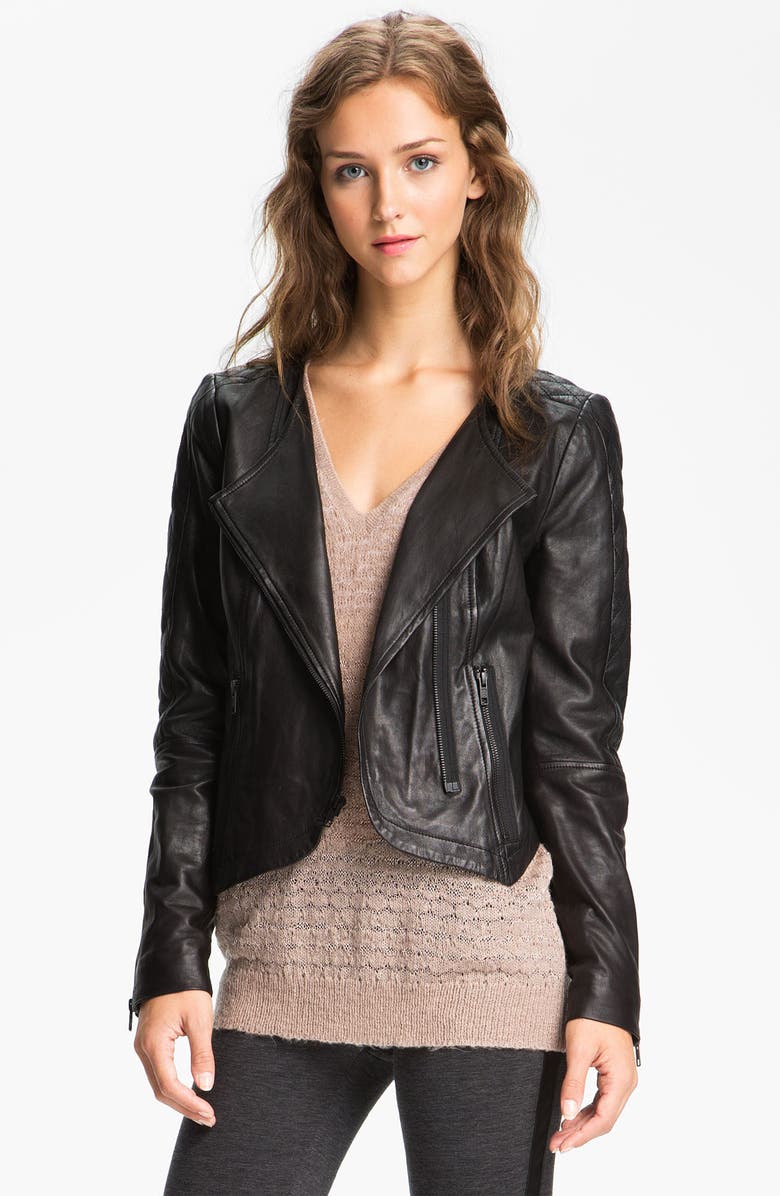 Trouvé Quilted Panel Leather Moto Jacket, Main, color, 