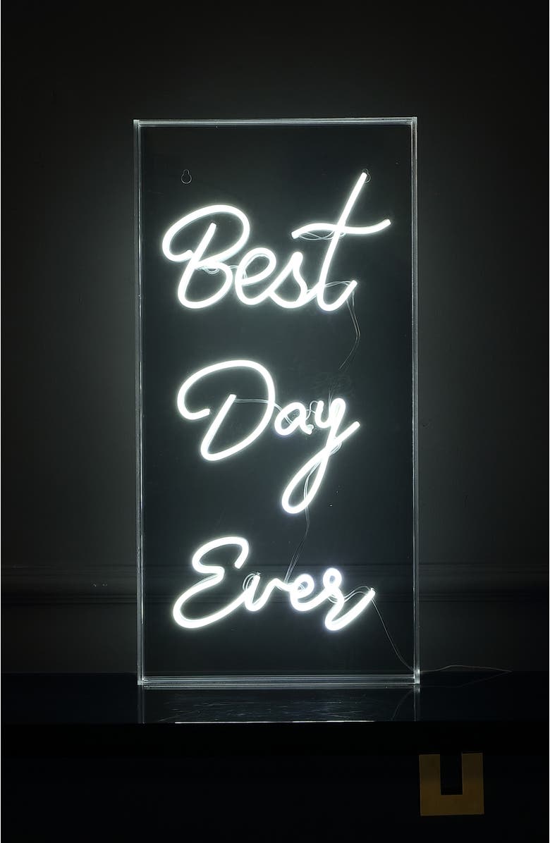 JONATHAN Y Best Day Ever 11.75" X 23.63" Contemporary Glam Acrylic Box USB Operated LED Neon Light, White, Alternate, color, White