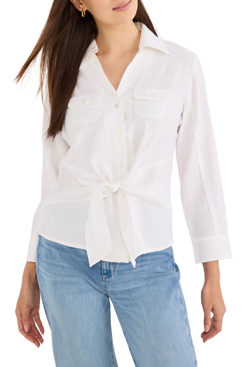 Iconic Tie Front Button-Up Shirt, Main, color, PAPER WHITE