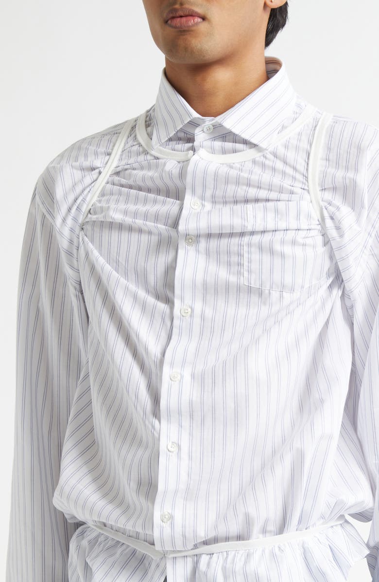 Maison Margiela Décortiqué Piping Button-Up Shirt, Alternate, color, White/ Light Blue