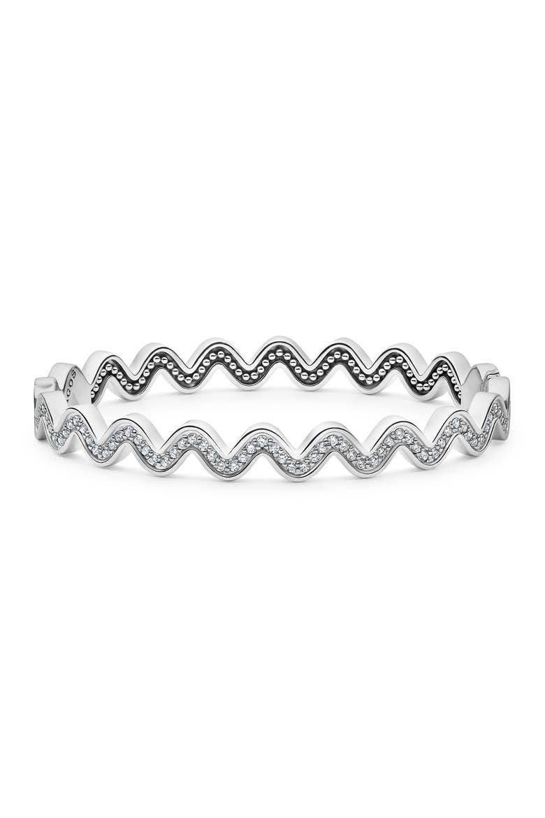 Caviar Spark Diamond Wave Bangle, Main, color, SILVER