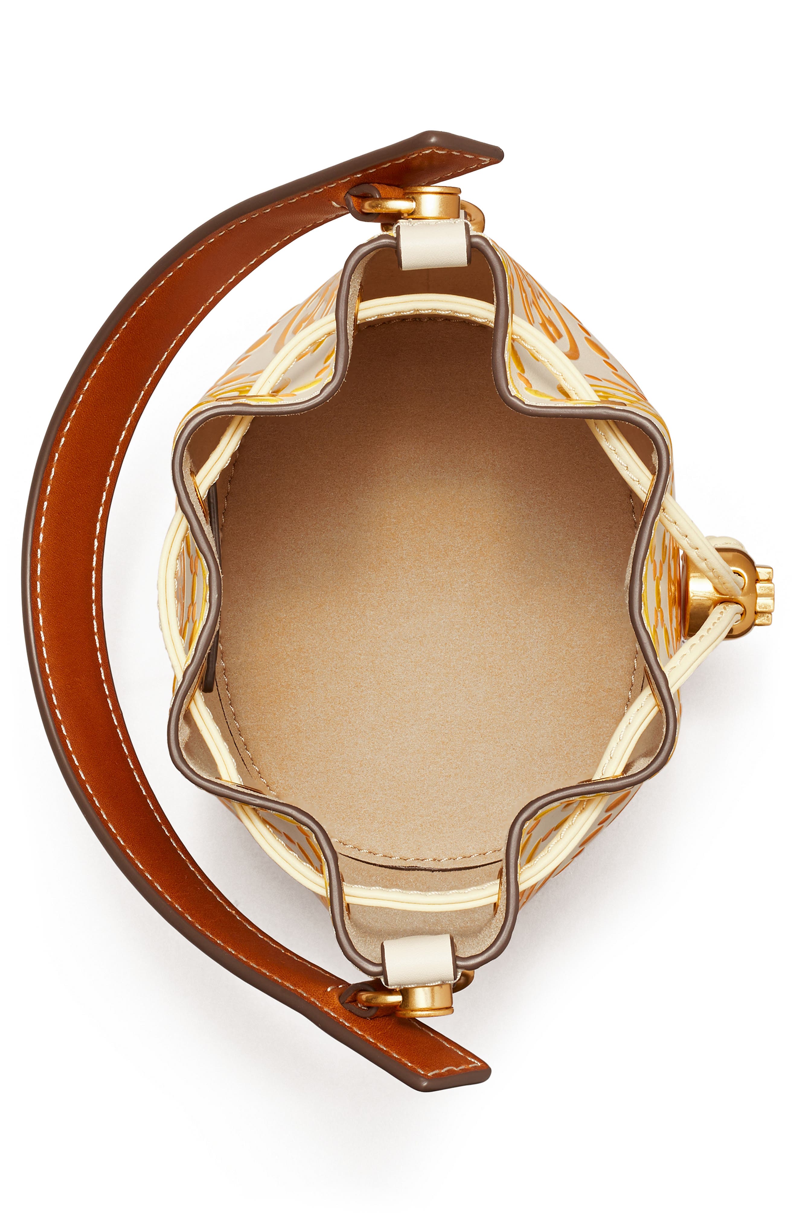 Tory Burch Mini T Monogram Embossed Leather Bucket Bag, Alternate, color, 