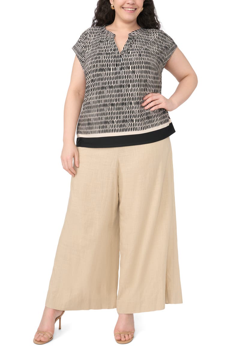 Geometric Print Crepe Top, Alternate, color, RICH BLACK