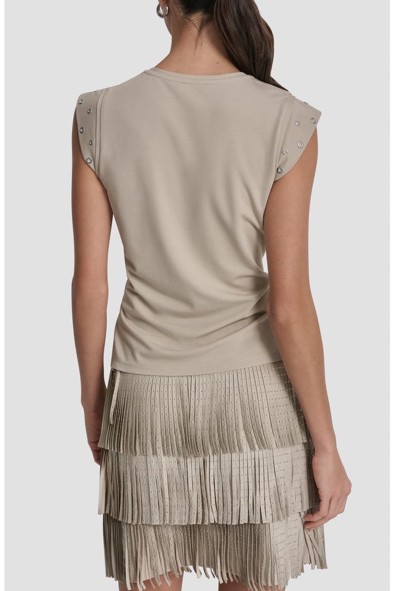 Grommet Trim Ponte Knit Top, Alternate, color, PEBBLE