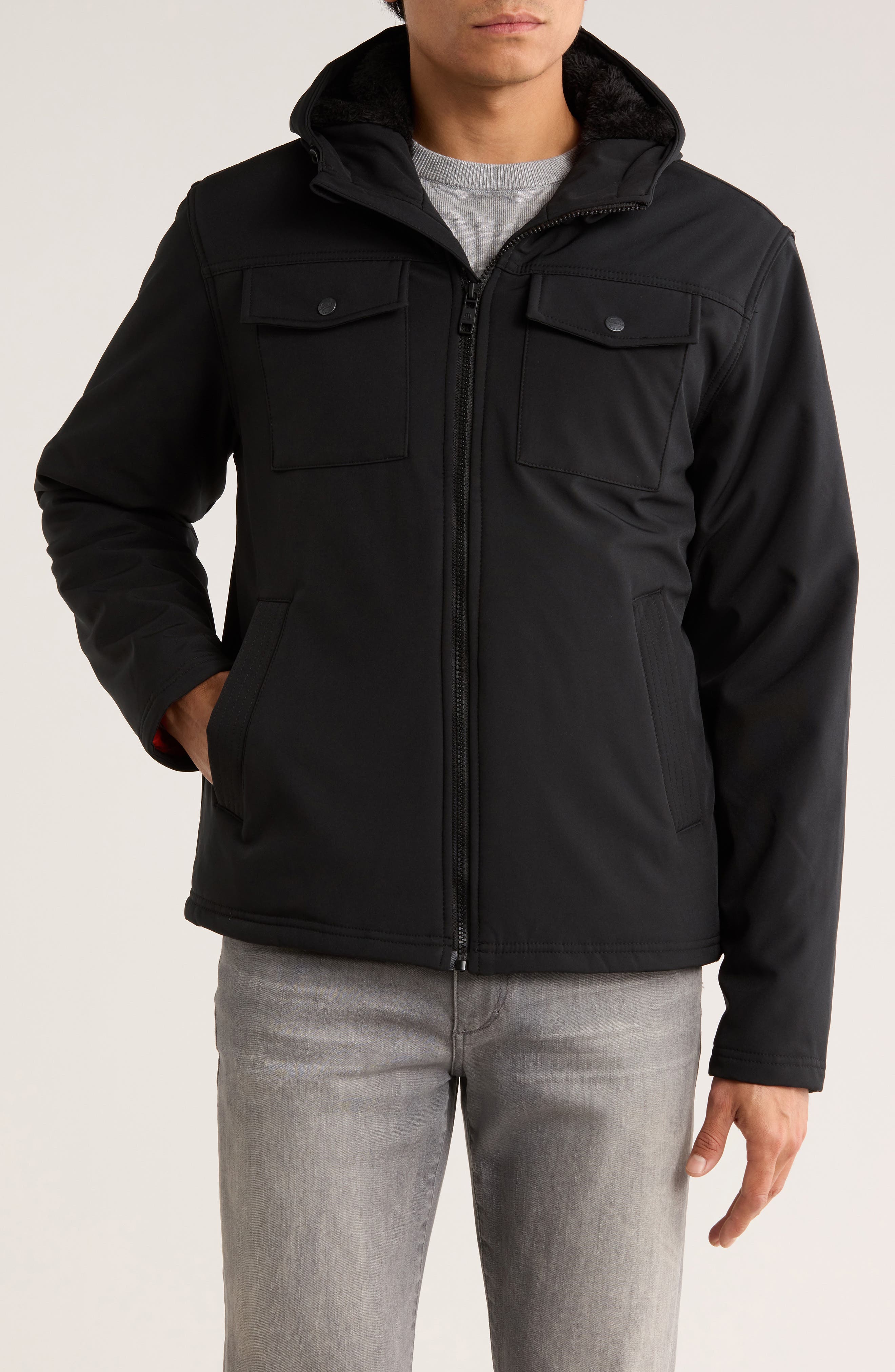 HAWKE & CO Water Resistant Faux Shearling Lined Softshell Bomber Jacket