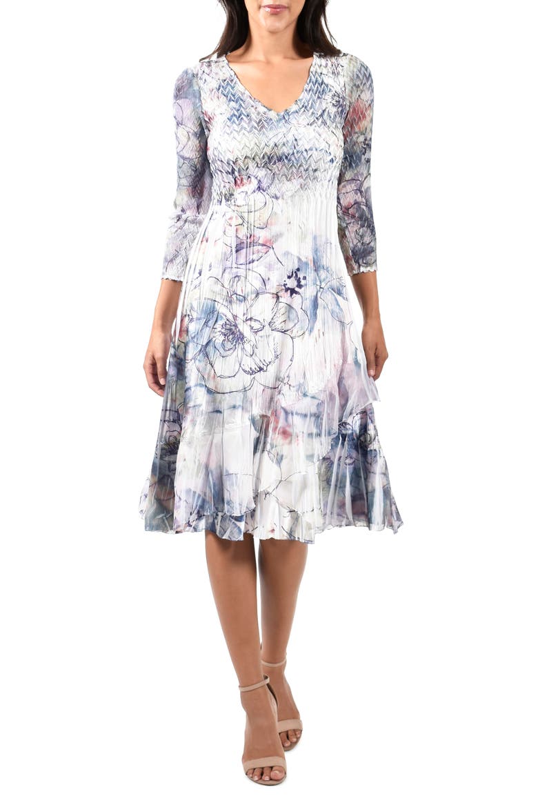 Floral Charmeuse & Chiffon Midi Cocktail Dress, Main, color, ALOHA