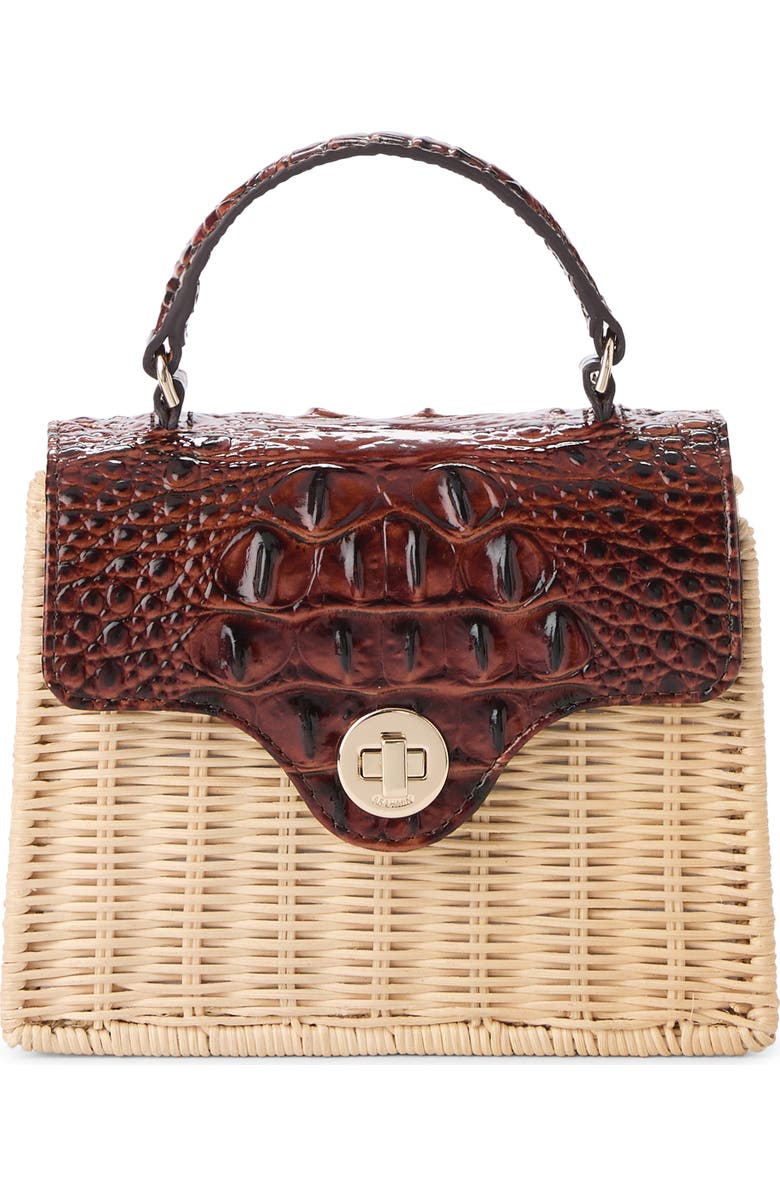 Brahmin Liliana Croc Embossed Leather & Wicker Top Handle Bag, Alternate, color, Pecan