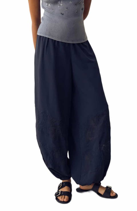 Lace Balloon Tie Waist Pants
