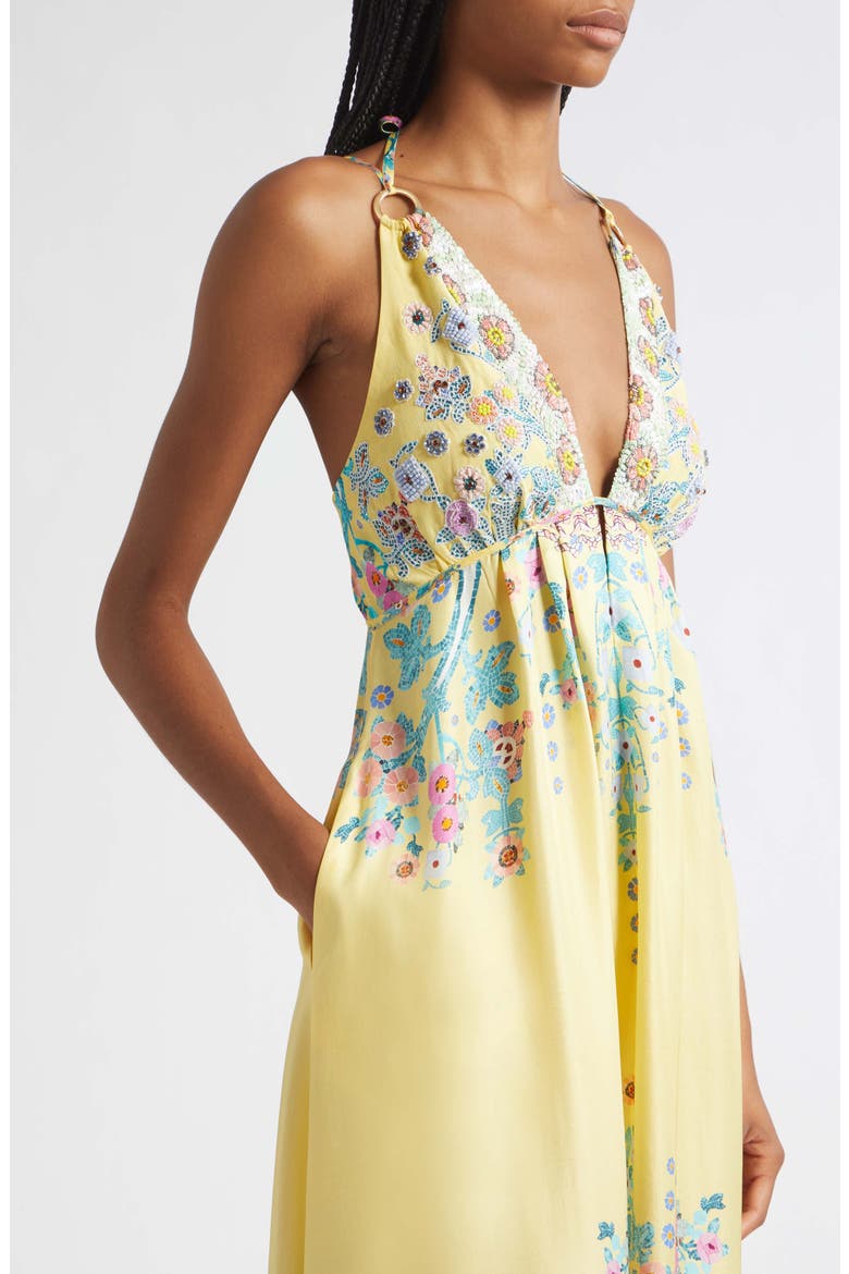 Barcelona Beaded Silk Halter Maxi Dress, Alternate, color, BARCELONA