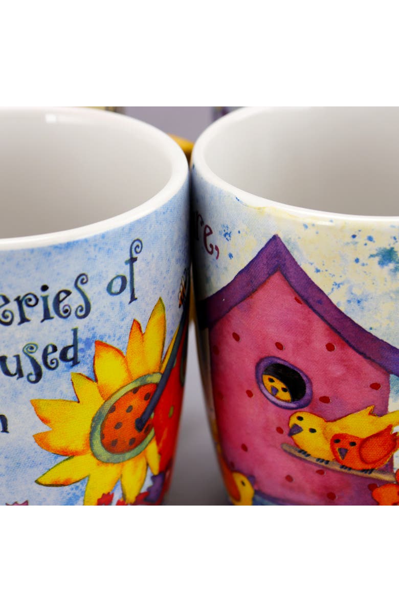 Gibson Home Birdhouse Floral 18 oz Cup Set, Set of 4 Assorted Designs, Alternate, color, Assorted