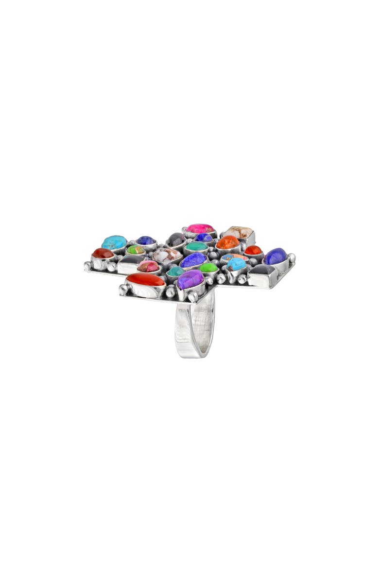 YS GEMS Sterling Silver Semiprecious Stone Cross Ring, Alternate, color, Silver Multi