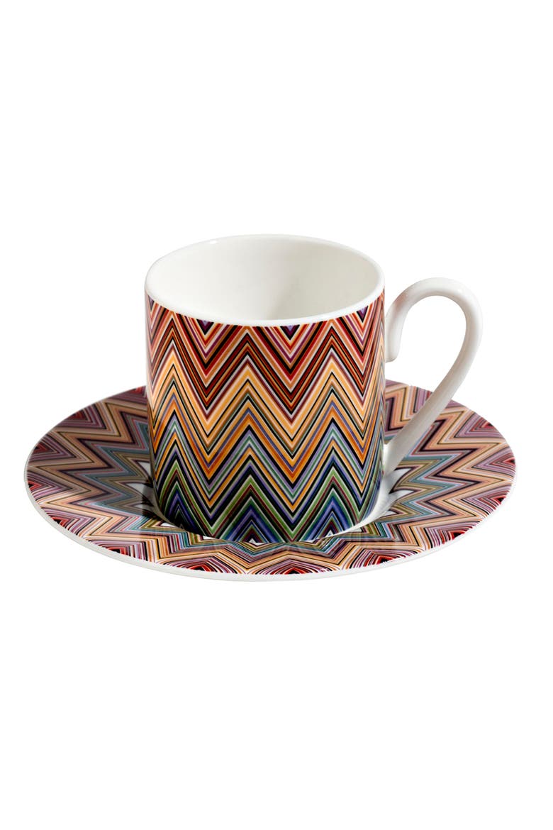 Coffee Cup & Saucer ZIG ZAG Set of 2 in Luxury Box Jarris 156 diam. 2.3", H 2.5", Cap. 4 oz, Saucer diam. 4.75", Alternate, color, Multicolor