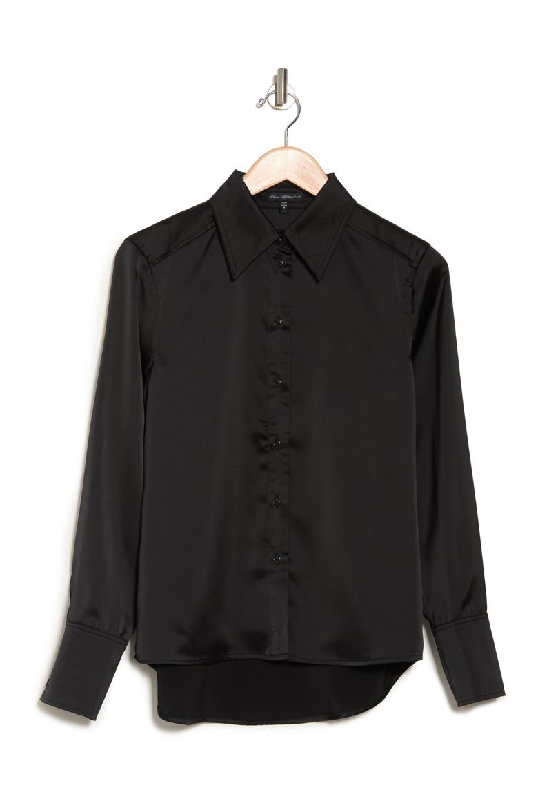 Satin Long Sleeve Blouse, Alternate, color, JET BLACK