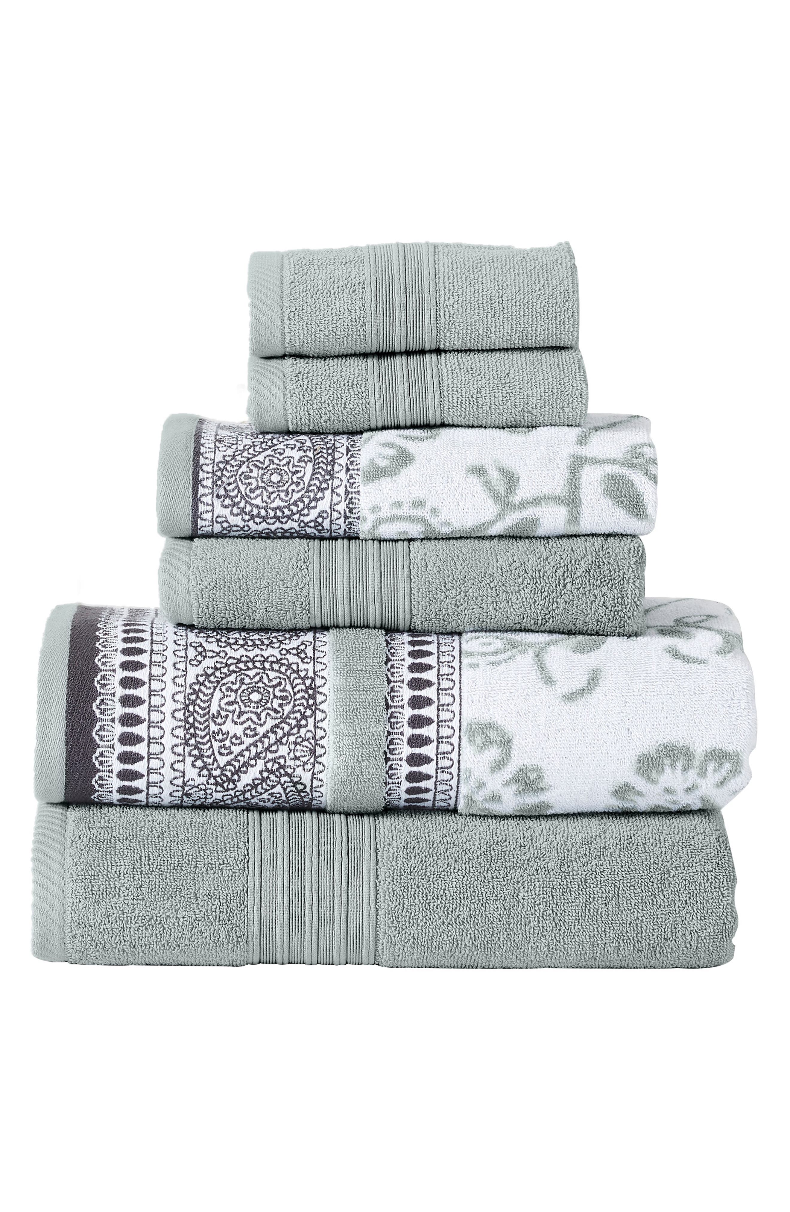 Modern Threads Yarn Dyed Jacquard/Solid Towel 6-Piece Set - Ophelia Dark Sage