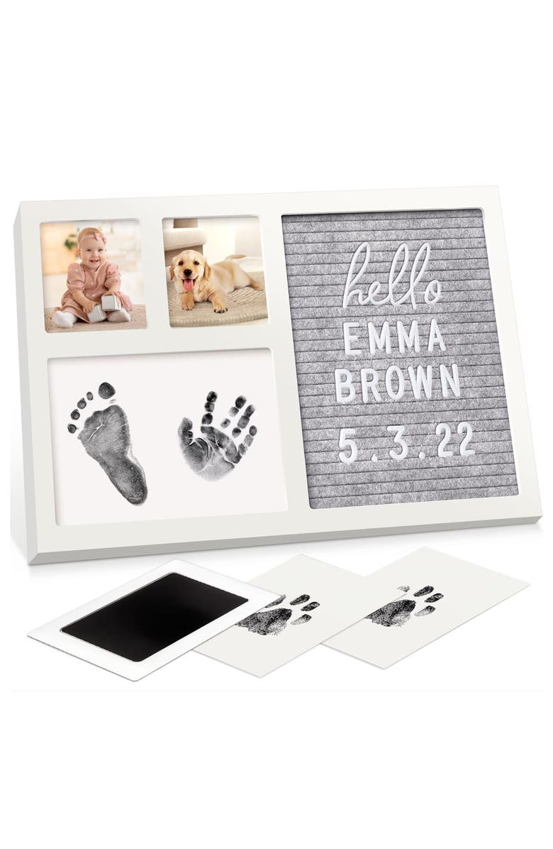 KeaBabies Heartfelt Clean Touch Inkless Hand & Footprint Frame Kit with Letterboard, Main, color, Alpine White