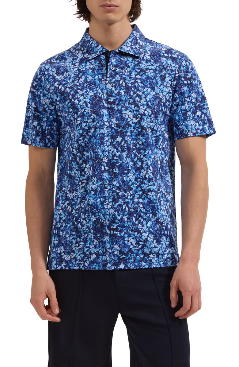 Bugatchi Hendrix Digital Floral Print Pima Cotton Polo, Main, color, Classic Blue