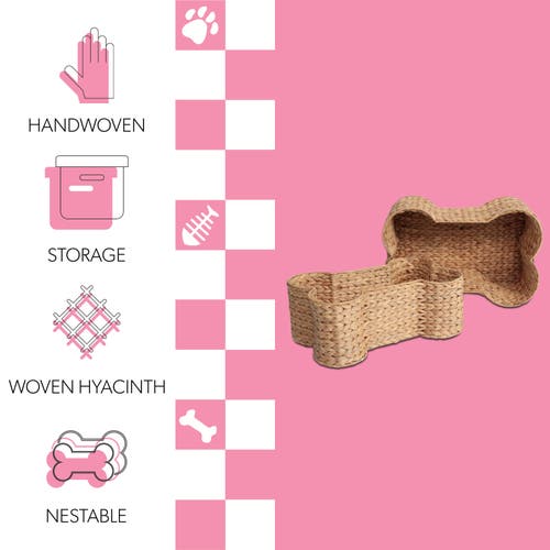 The Licker Store Digby Bone-shaped Large Hand Woven Water Hyacinth Nesting Pet Toy Organizer Baskets In Brown