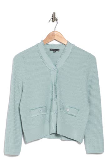 ADRIANNA PAPELL ADRIANNA PAPELL FRAYED WAFFLE KNIT CARDIGAN