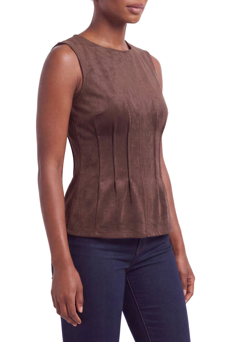 Pintuck Faux Suede Top, Alternate, color, COCOA DUST