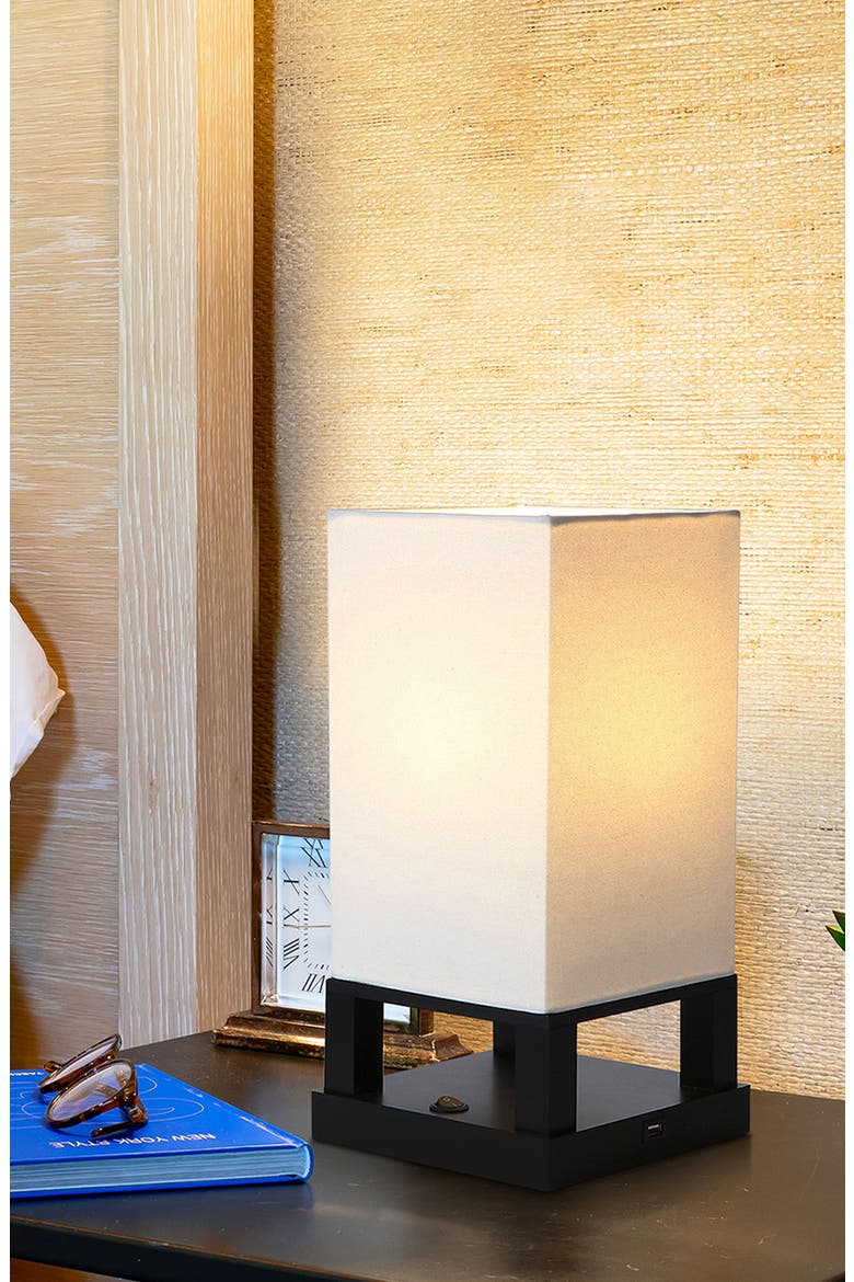 Maxwell Table 14" Modern LED Japandi-Inspired Bedside Table Lamp with USB Charging Port, Bulb Included, Alternate, color, BLACK